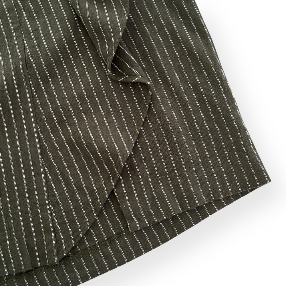J. Jill Women S Moss Green Asymmetric Drape Front Pinstripe Linen Midi Skirt NWT - Picture 5 of 12